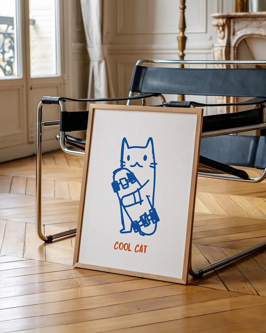 Cat Wall Art, Funny Skateboard Cat Poster, Digital Wall Art, Cat Lover Gifts, Funky Wall Art, Cute Kitten Illustration, Cool Dig