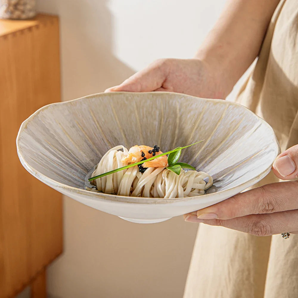 Retro Ceraic Bowls 7.5Inches Shell Shape Salad Dishes Gradient Summer Ice Cream Serving Tableware 650ml Home Kitchen Noodle Bowl
