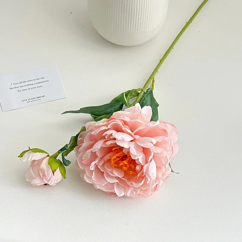 60CM Artificial Focal Edge Peony Flower Retro Oil Painting Baked Edge Peony Silk Flower Home Decoration Photography Prop