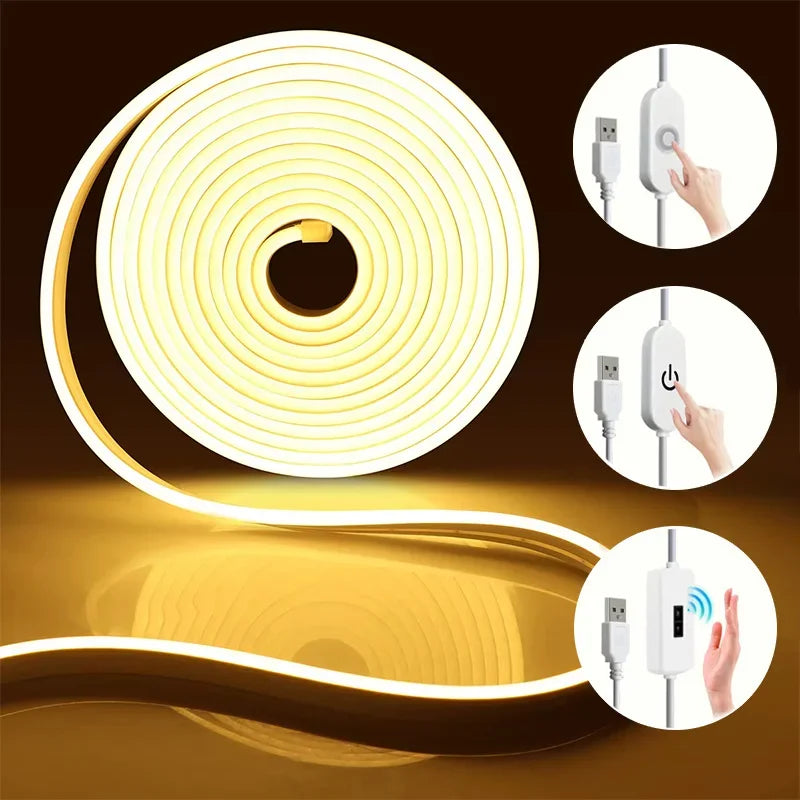 Neon LED Light Strip USB 5V Waterproof Flexible Rope with Motion Sensor Switch Room Decoration TV Backlight Gaming Setup Decor