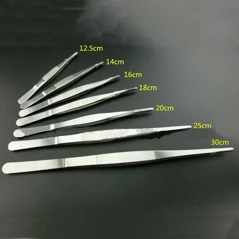 Barbecue Food Tong Stainless Steel Straight Curved Tweezer Toothed Tweezer Home Medical Garden Kitchen BBQ Tool