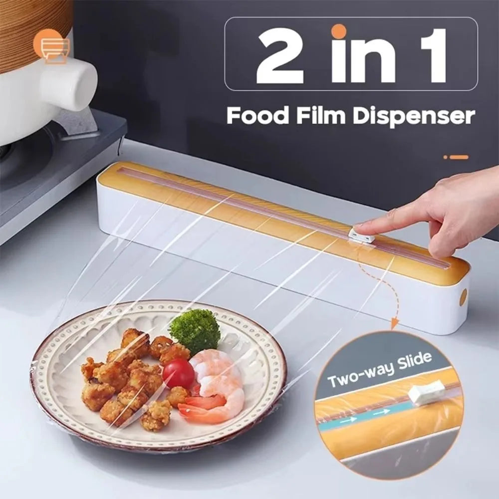High-Quality 2-in-1 Cling Film Dispenser Easy To Use Kitchen Accessories Wrap Dispenser Multi-Functional Cutter Storage Box