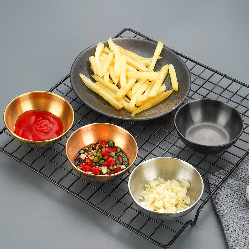 D5 1-2Pcs Stainless Steel Sauce Dishes Appetizer Seasoning Serving Dishes Set Tray Spice Plates Kitchen Tea Coffee Cup Tableware