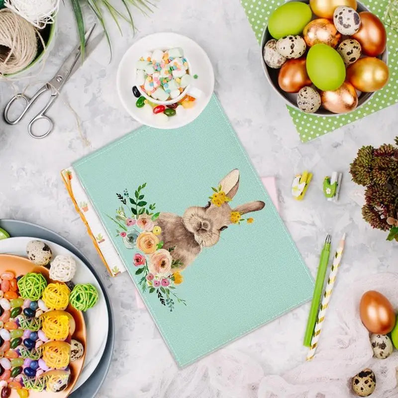 Easter Rabbit placemat Linen Bunny Dining Table Non-Slip Cloth Placemat Spring Holiday Happy Easter Decoration for Home Kitchen