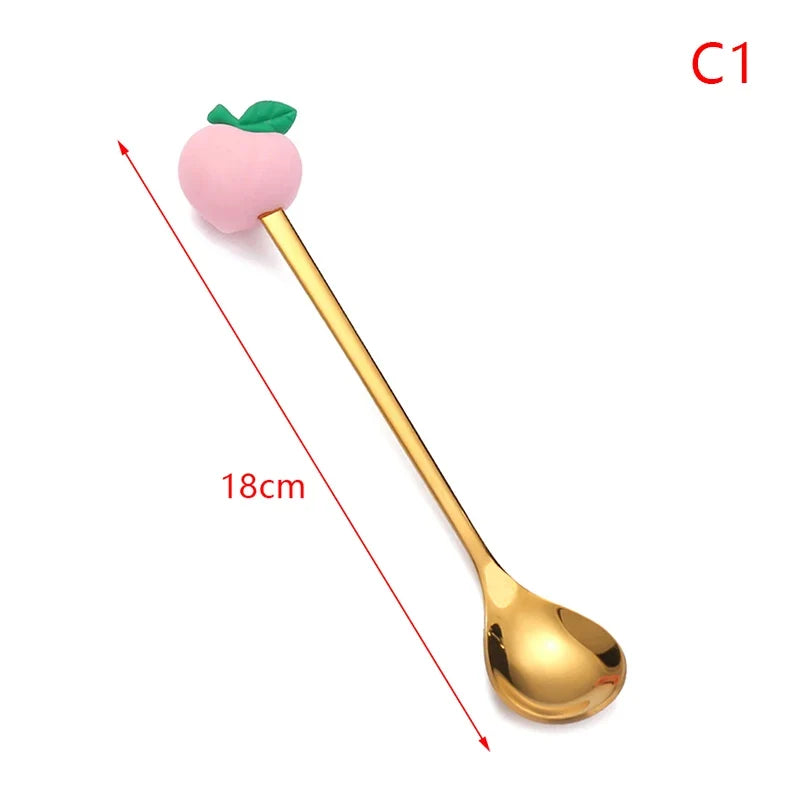 Cartoon Small Spoon Stainless Steel Fork Cartoon Macaron Dessert Spoons Fruit Kids Set Kitchen Accessories
