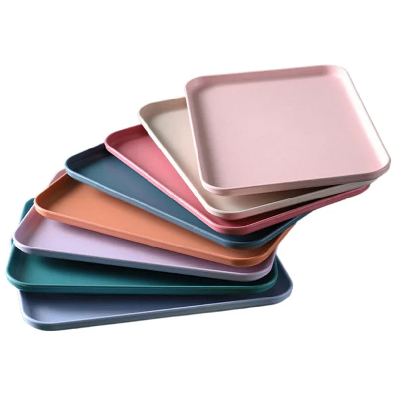 Plastic Serving Tray Home Tea Fruit Dessert Tray Anti-SlipScratch Resistant Plastic Food Cooking Storage Tray Kitchen Supplies