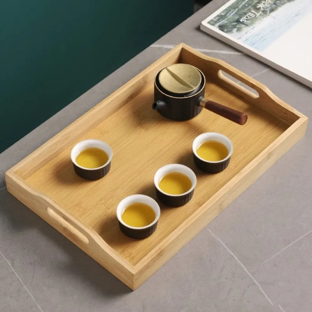 Rectangular Bamboo Tray Solid Color Household Dinner Plates Kitchen Accessories Wooden Fruit Snack Plates