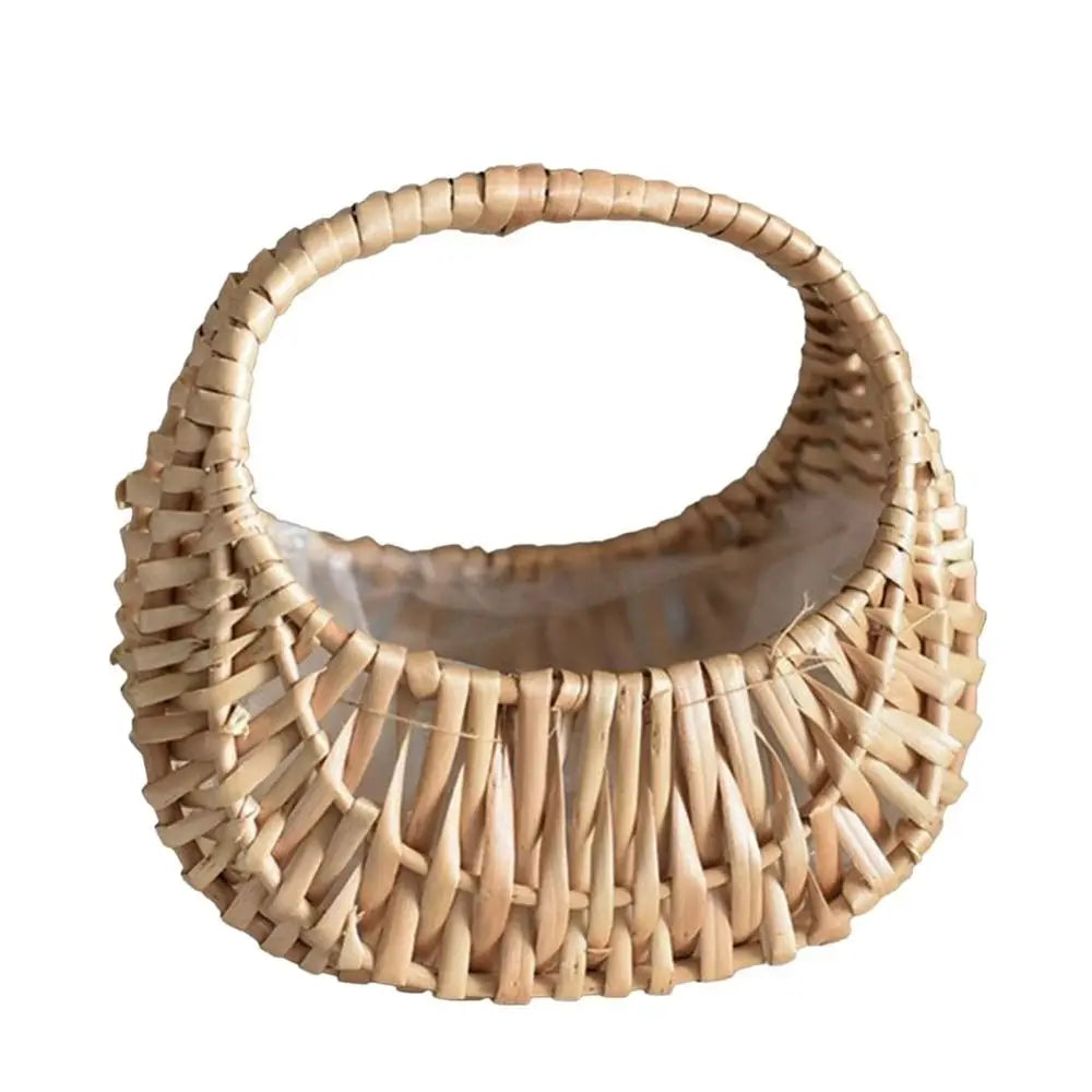 Willow Rattan Flower Girl Baskets Sturdy Yellow Flower Arrangement Basket Woven Basket Handmade Wicker Half Moon Baskets Wedding