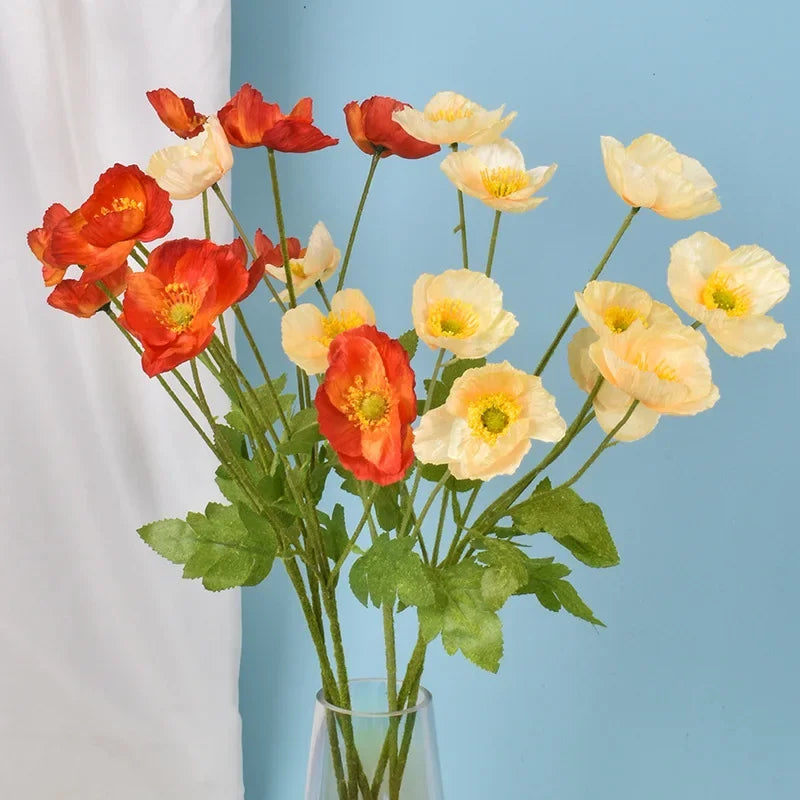 4 Head Artificial Flowers Poppy Silk Flowers  Party Wedding Bridal Bouquet Decoration Garden Decoration Outdoor
