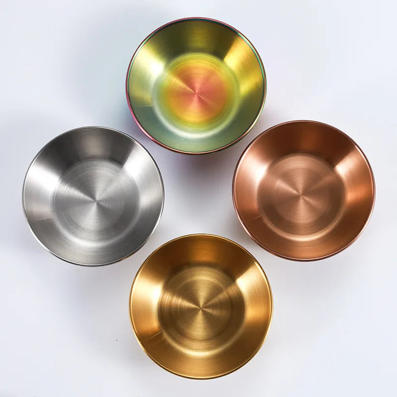 D5 1-2Pcs Stainless Steel Sauce Dishes Appetizer Seasoning Serving Dishes Set Tray Spice Plates Kitchen Tea Coffee Cup Tableware