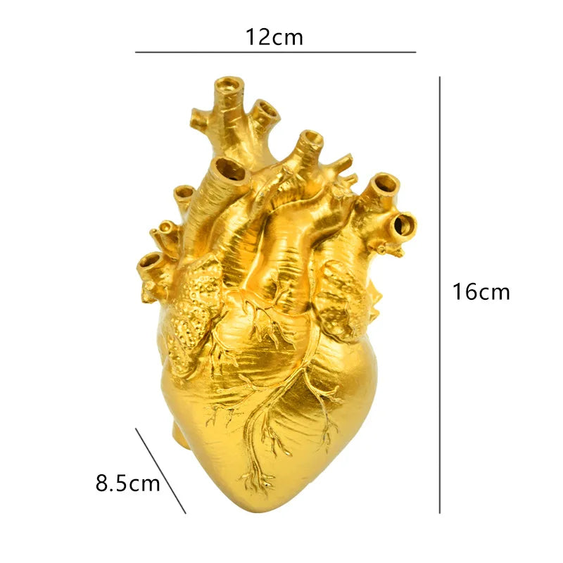 Black Anatomical Heart Vase Halloween Creative Heart Vase Resin Decorative Flower Vessel Modern Art Flower Vessel for Home Decor