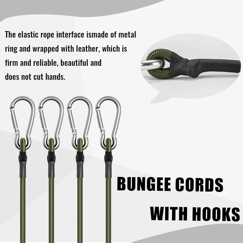 4 Heavy-Duty Rubber Belts with Metal Hooks, 13.78inch - Durable Black and Green, Perfect for Camping, Goods, Bicycles, Outdoor Tents, Luggage Racks, Camping Style Equipment |   Durable Rubber Strap |   Metal Hook Strap