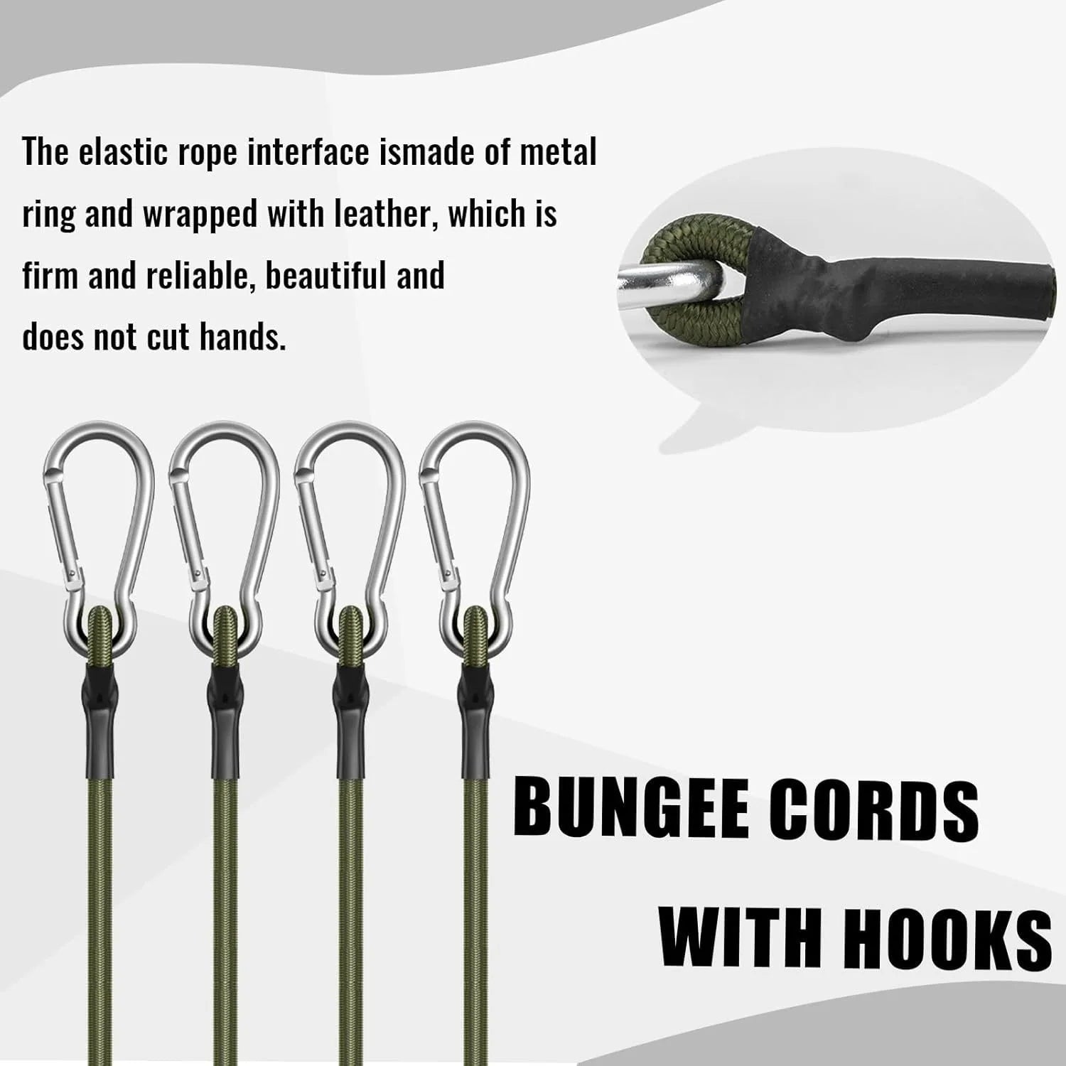 4 Heavy-Duty Rubber Belts with Metal Hooks, 13.78inch - Durable Black and Green, Perfect for Camping, Goods, Bicycles, Outdoor Tents, Luggage Racks, Camping Style Equipment |   Durable Rubber Strap |   Metal Hook Strap