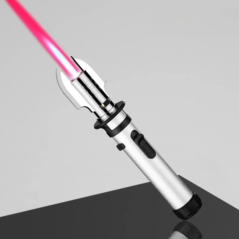 Metal Lightsaber Style Gas Lighter Powerful Red Flame Turbine Jet Torch Outdoor Compass Windproof Lighter BBQ Welding Cigar Tool