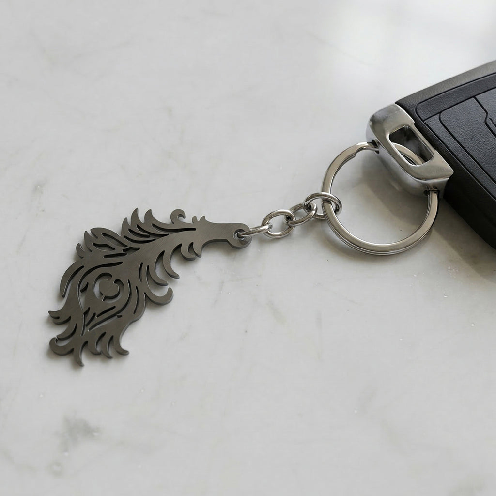Premium Metal Morpich Feather Design Keychain 1 Pc