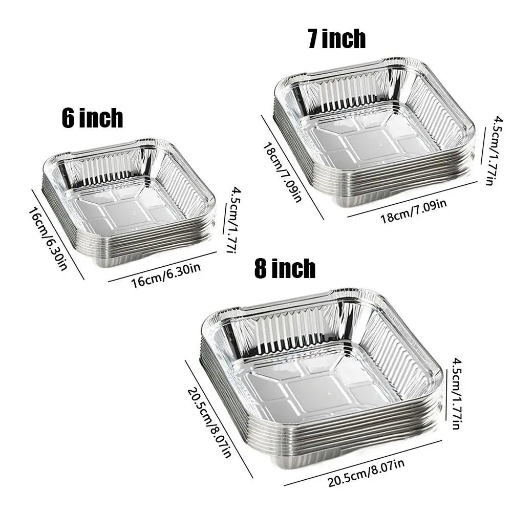 2025 10Pcs 6/7/8 Inch Food Tin Foil Tray Reusable Non-stick Aluminum Foil Box Oil-resistant Oven BBQ Baking Tools Air Fryer Tray