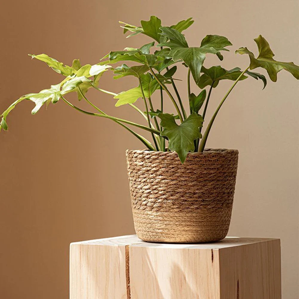 Straw Weaving Flower Plant Pot Wicker Basket Rattan Flower pot Storage Basket Garden Handmade Woven Planter Pots For Plants