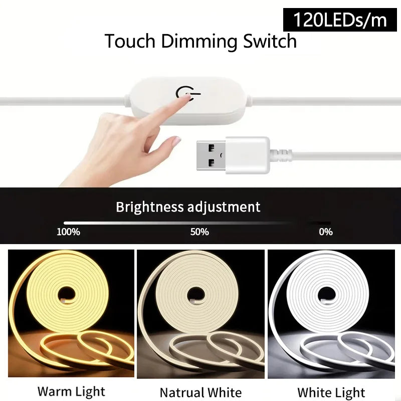 Neon LED Light Strip USB 5V Waterproof Flexible Rope with Motion Sensor Switch Room Decoration TV Backlight Gaming Setup Decor