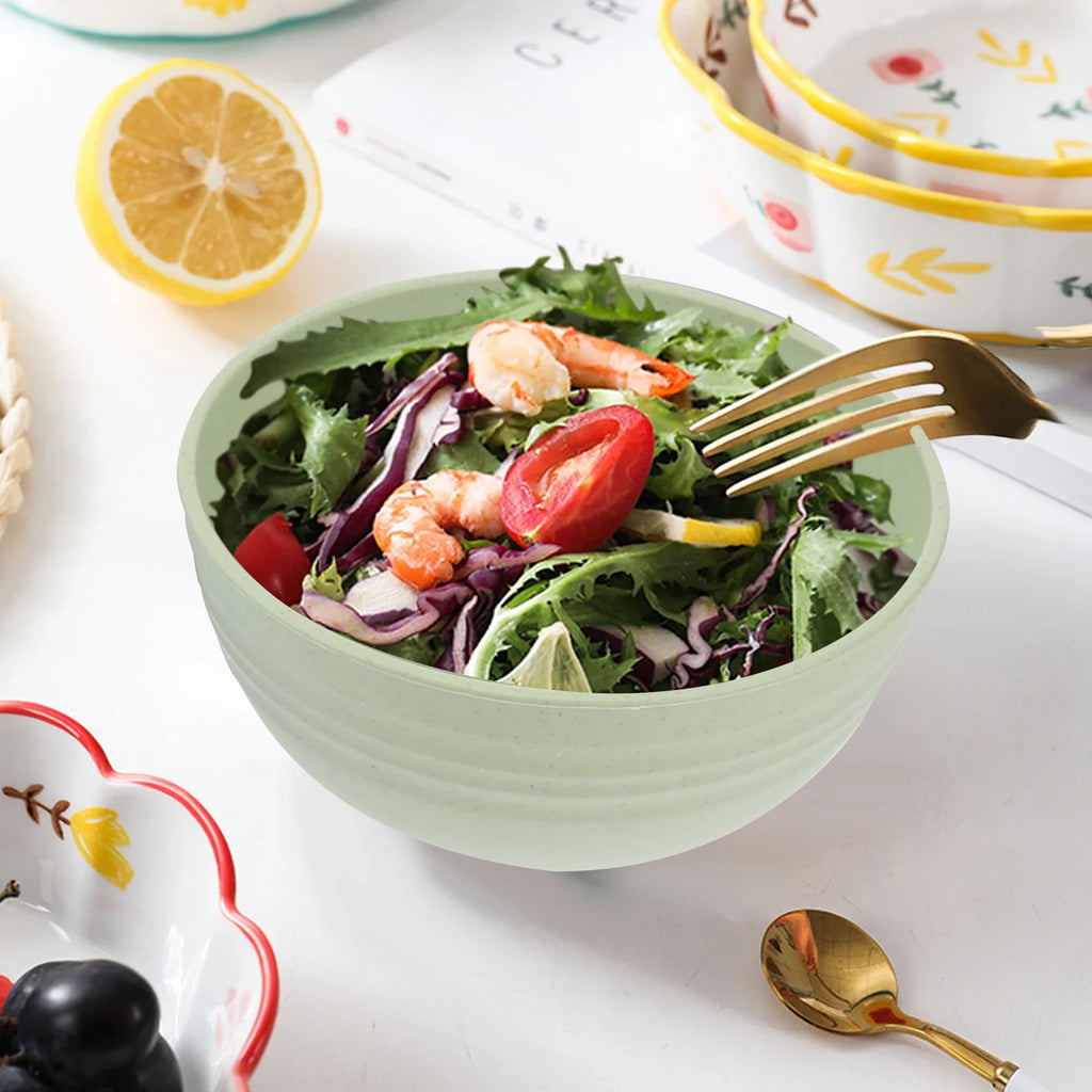 5Pcs Wheat Straw Salad Bowl Set 12cm Lightweight Shatterproof Mixing Bowls Soup Fruit Noodle Container Fruit Salad Bowl