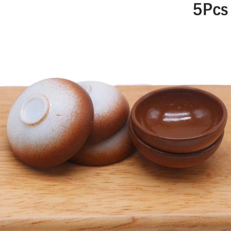 5Pcs 1:12 Dollhouse Miniature Fruit Bowl Salad Bowl Soup Plate Mini Cutlery Kitchen Tableware Decor Toy Doll House Accessories