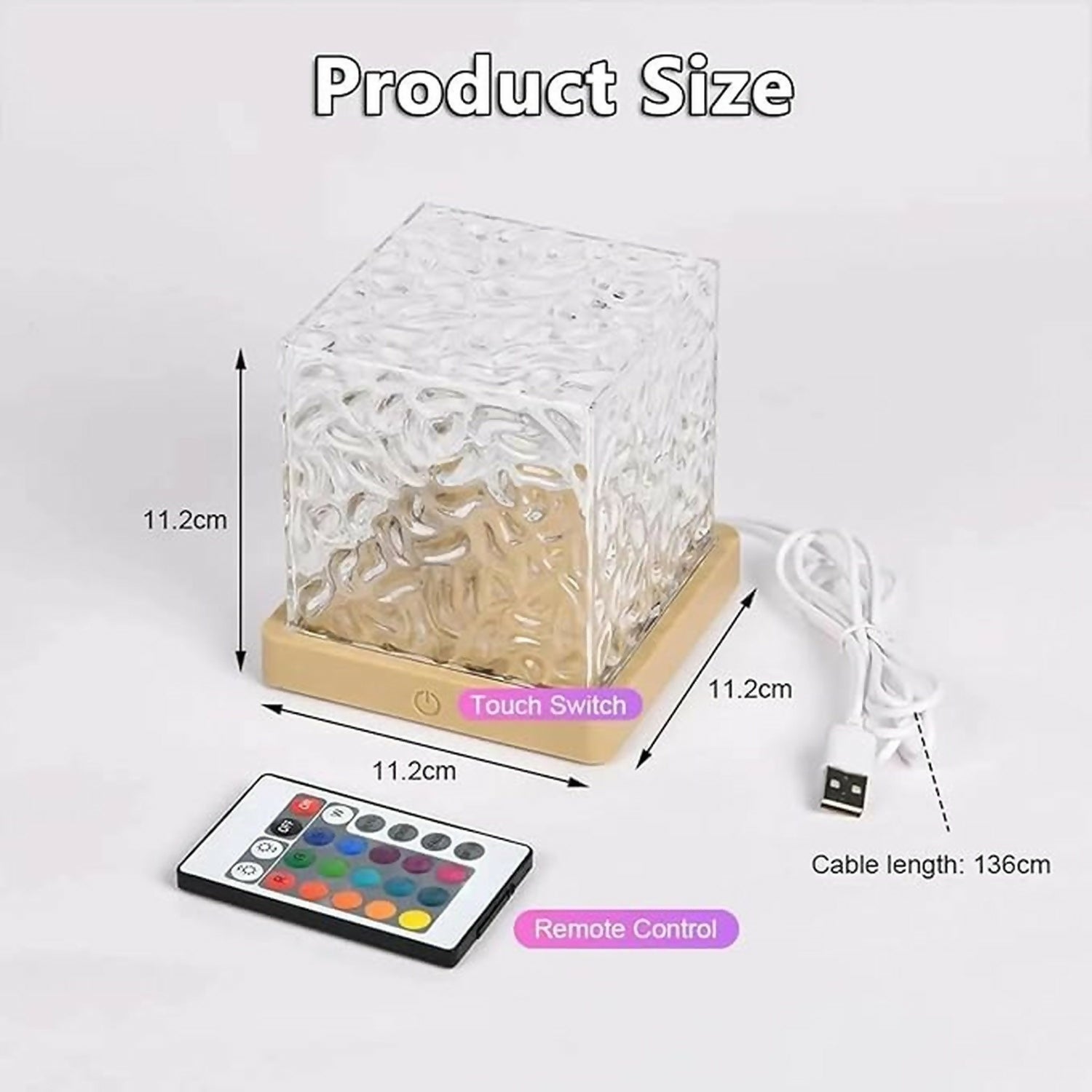 Crystal Cube LED Night Lamp with Remote RGB Color Changing Light
