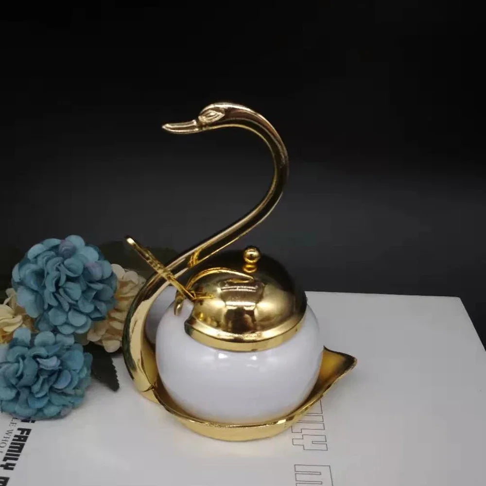 Creative Swan Aluminum Condiment Pot Set Seasoning Container alloy Spice Glass Jar Salt Sugar Bowl Pepper Coffee Organizer