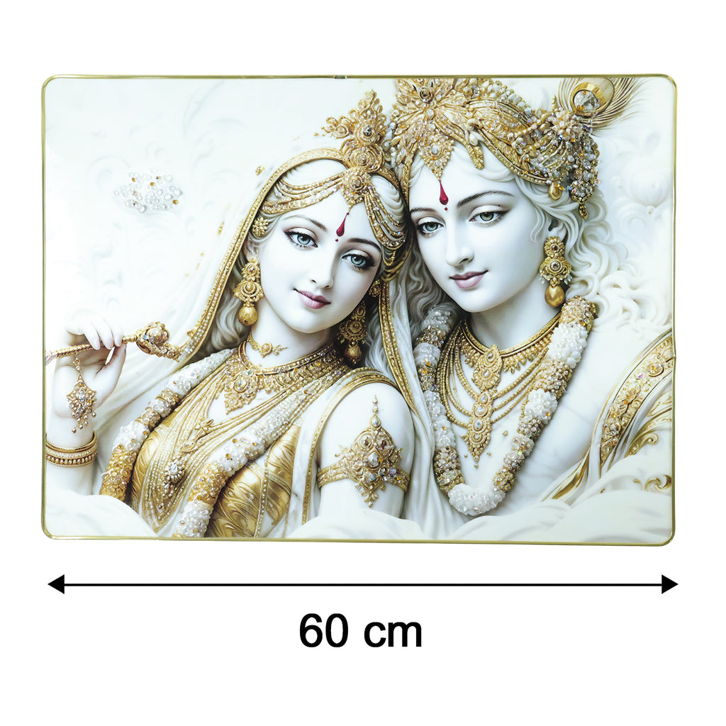 Premium Radha Krishna Royal White Gold Finish Wall Art Frame (1 Pc 60x45 Cm)