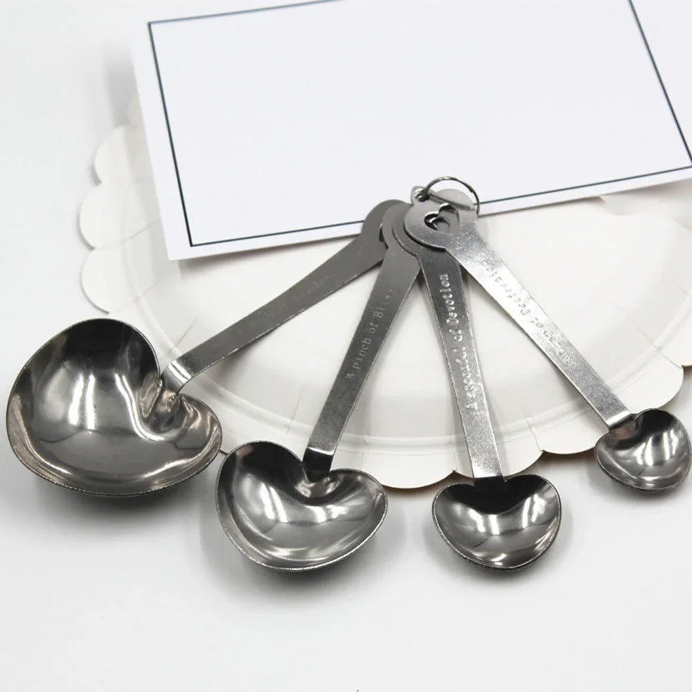 4pcs Stainless Steel Measuring Spoons Set Heart Shape Kitchen Tools For Baking Cooking Powder Spice Storage Stackable Rustproof