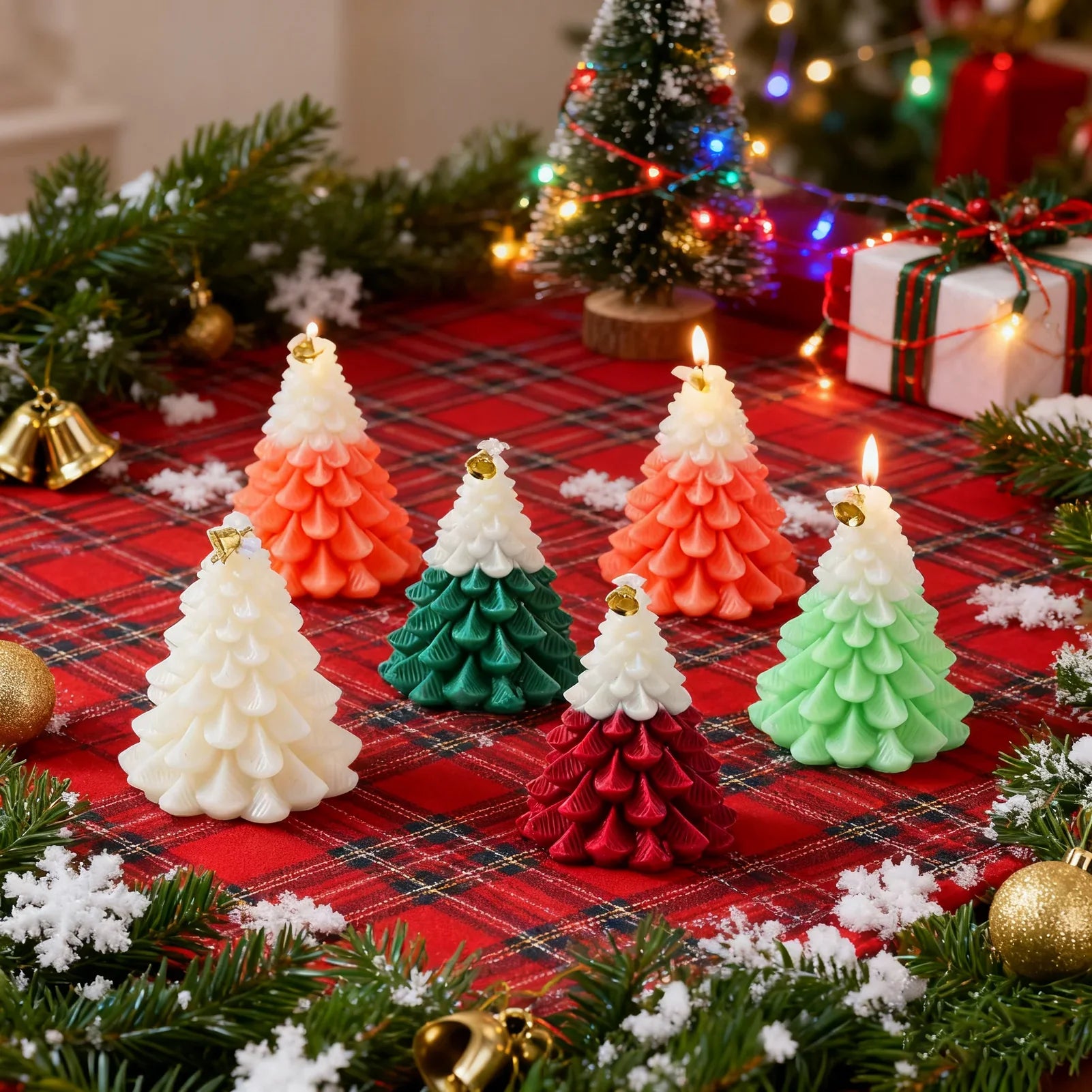 Christmas Candles Tree Shaped Long Lasting Burn Time Decor Winter Candle For Christmas Halloween Party Birthday Holiday Wedding