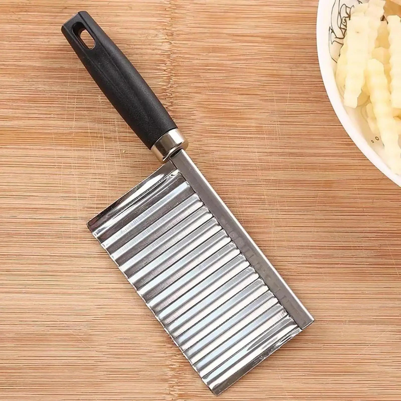 Stainless Steel Potato Crinkle Cutter Veggie Slicers wooden handle for Home Kitchen Vegetables Fruit Salad French Fry Slicer