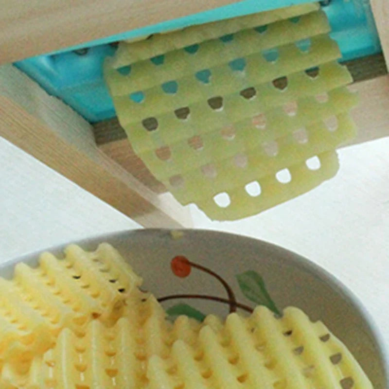 Wooden Potato Grid Slicer Vegetable Grater Corrugated Net Chopper Cutter Wave Knife Chipper Salad Kitchen Shredder Peeler Masher