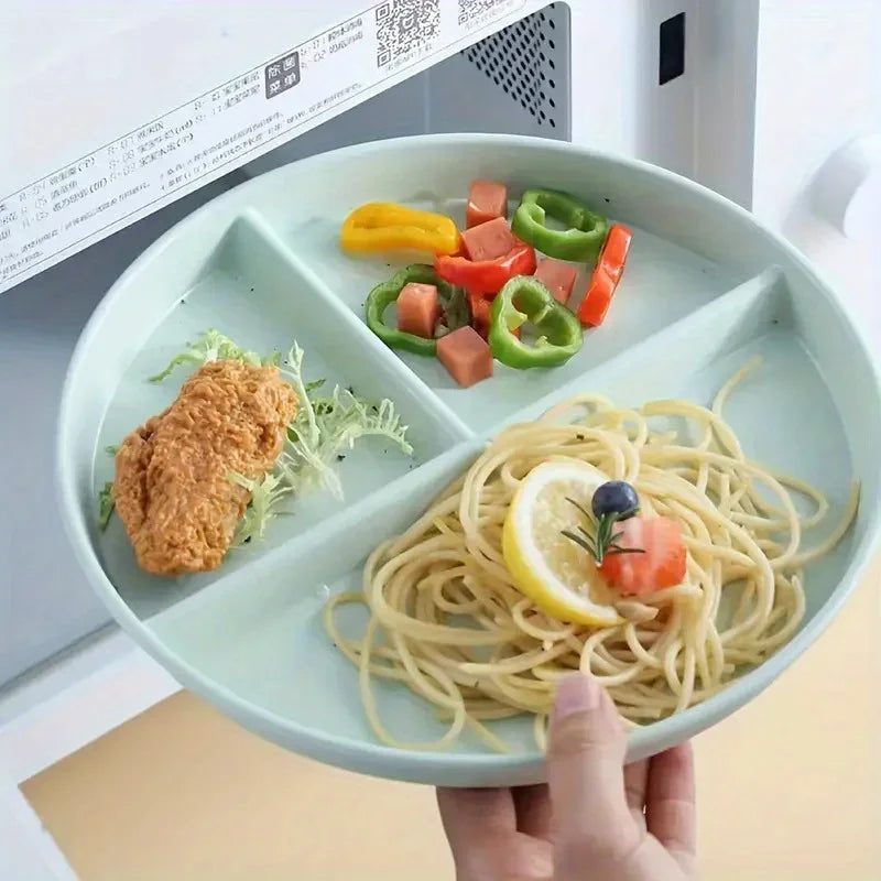 1pc Adult Weight Control Dinner Plate For Restaurant, 8 Colors, 3 Grids Round Plastic Individual Plate, Reusable Healthy Diet An