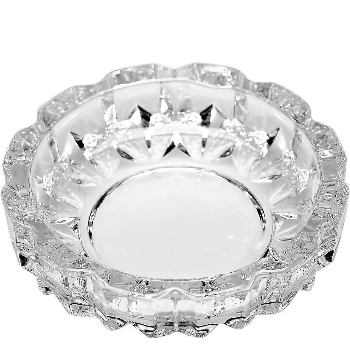 Crystal Glass Round Ashtray Heavy Duty Smoking Cigarette Holde