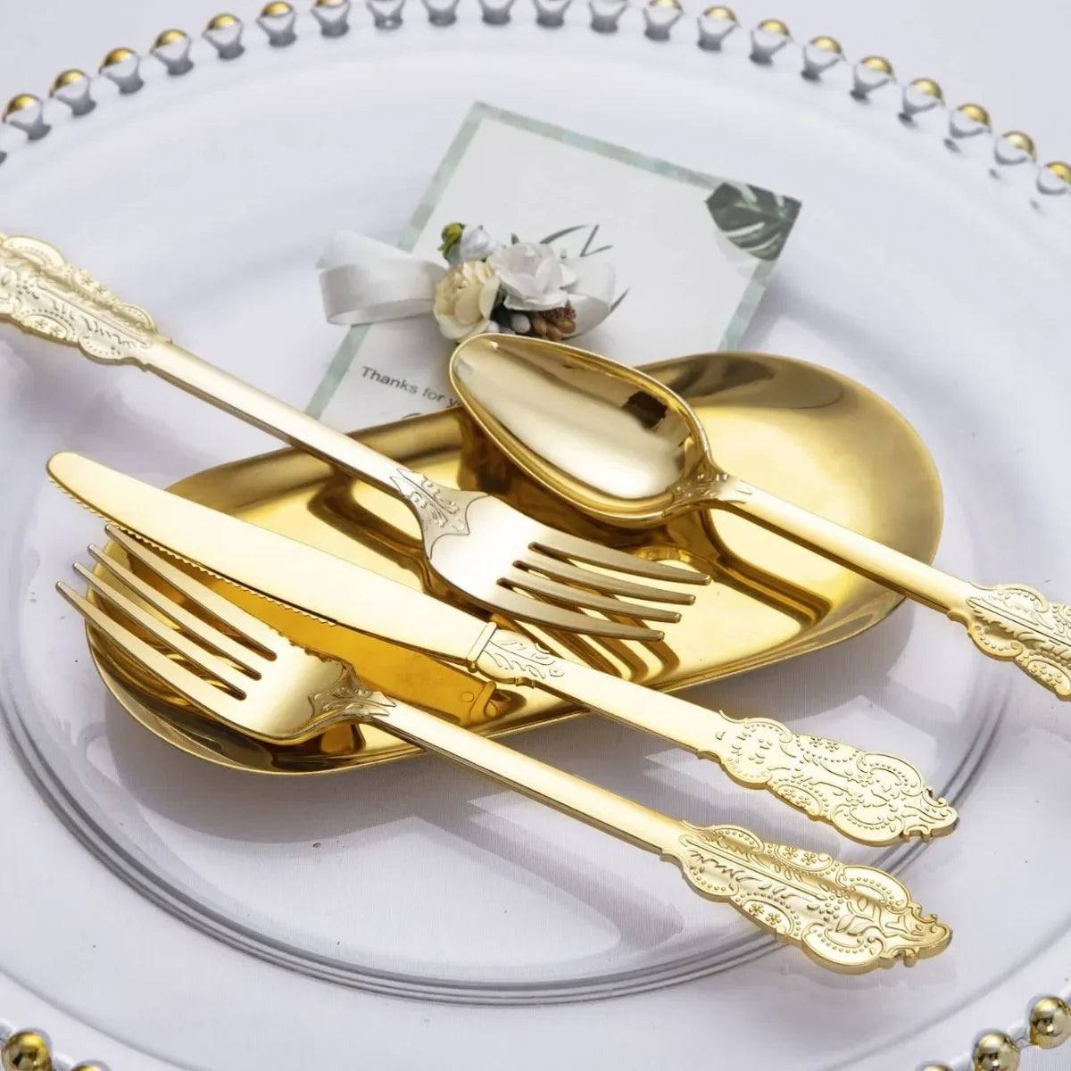 Gold Plastic Silverware Heavy Duty Elegant Disposable Utensils Gold Plastic Cutlery Set Forks Spoons for Dinner Parties Weddings