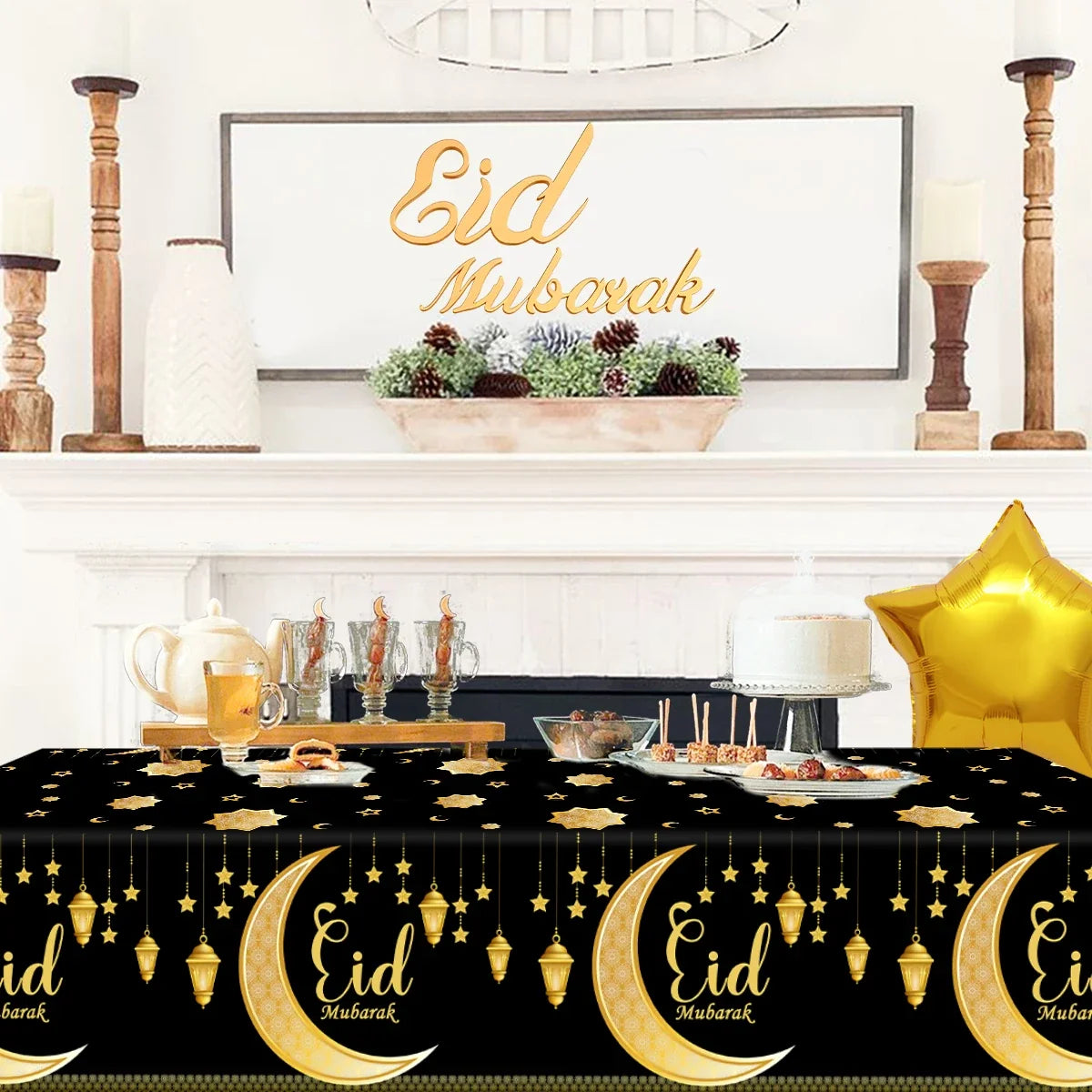 Eid Mubarak Tablecloths Ramadan Decoration for Home 2025 Islamic Muslim Party Decor Ramadan Tableware Supplies Eid Al Adha Gift