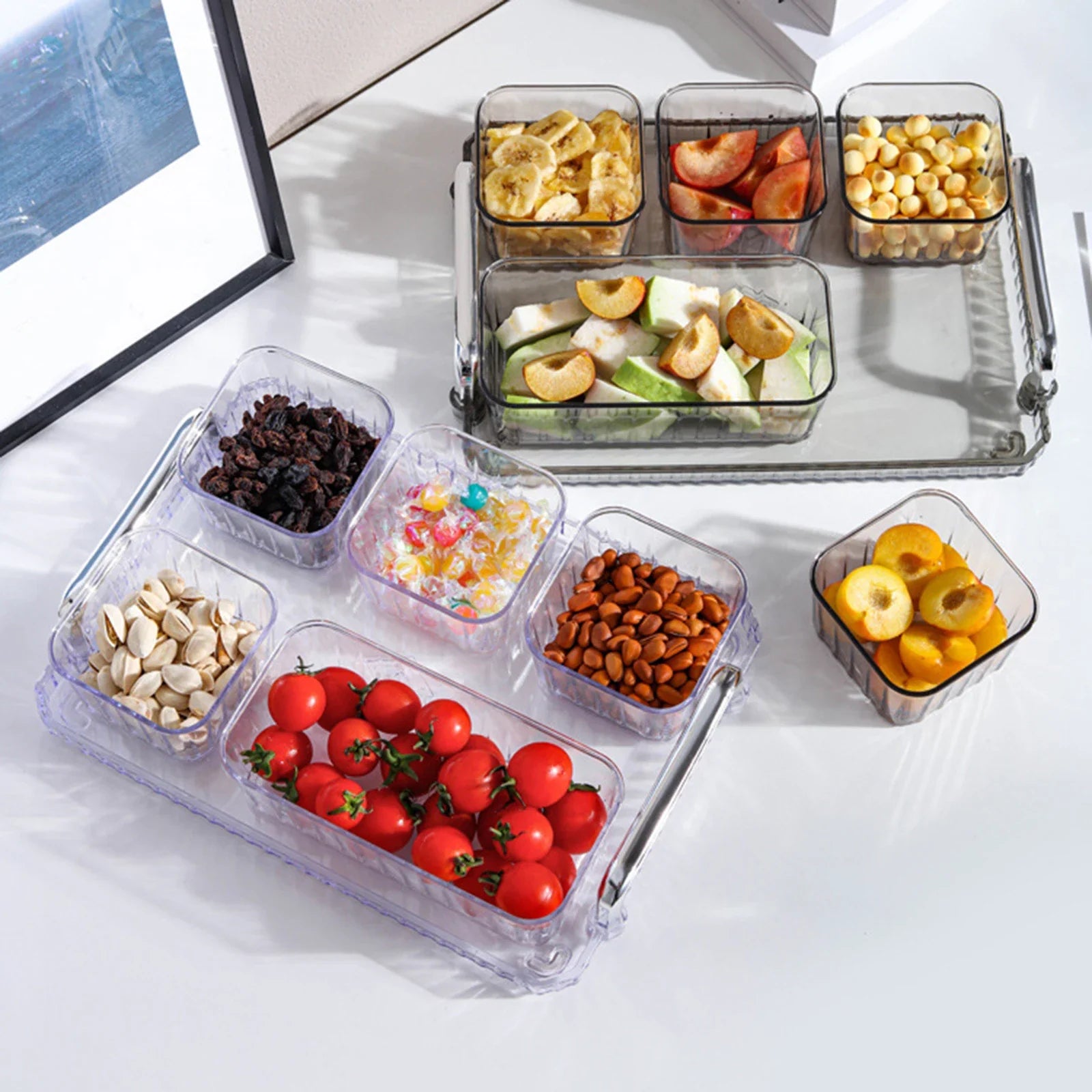 Platsic Caddy Serving Platter Condiment Tray Storage Container Dried Fruit Tray Fruit Snacks Serving Platter for Wedding Kitchen