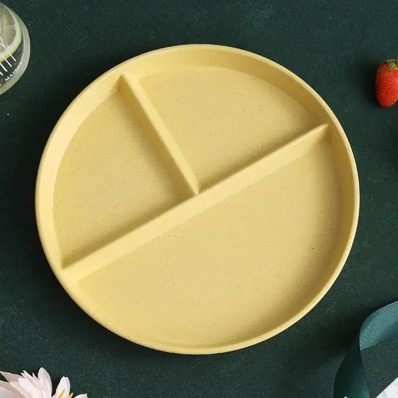 1pc Adult Weight Control Dinner Plate For Restaurant, 8 Colors, 3 Grids Round Plastic Individual Plate, Reusable Healthy Diet An
