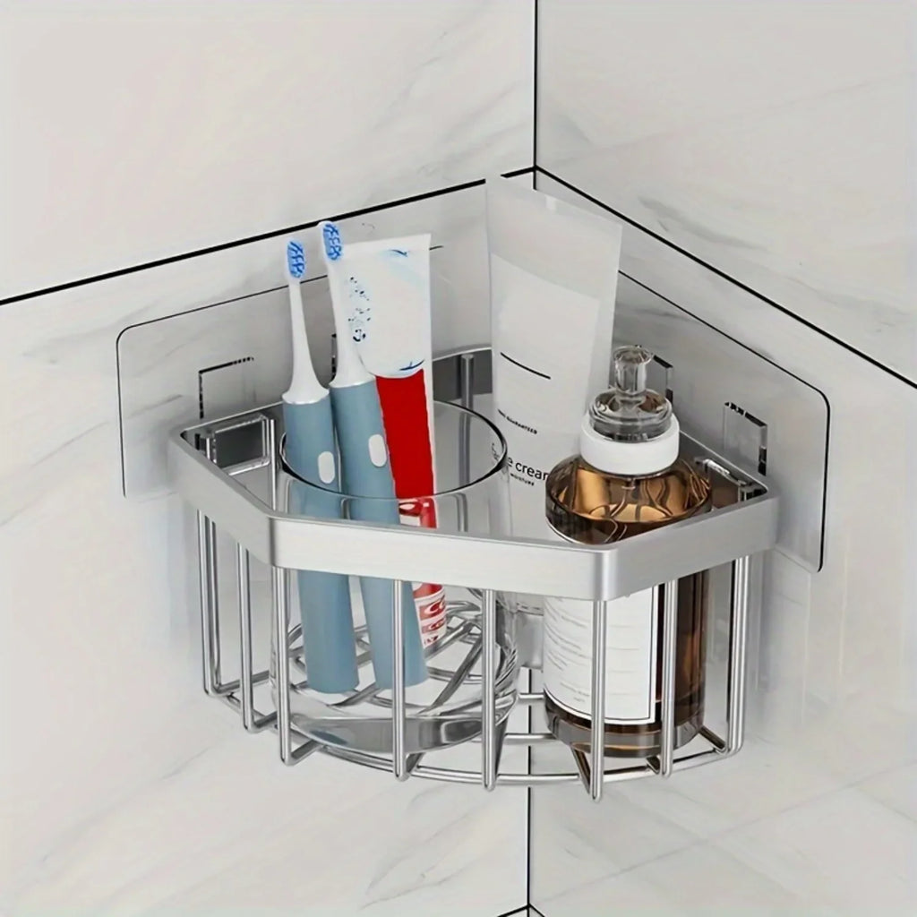 Stainless Steel Corner Sink Sponge Basket - Multifunctional Bathroom Shelf, No-Drill Caddy, 1 Piece