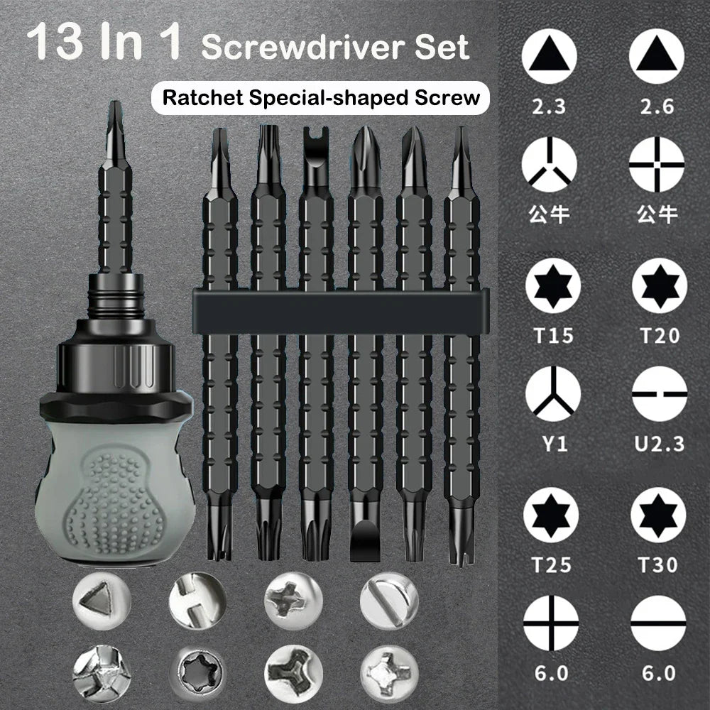 13 In 1 Triangle Screwdriver For Xiaomi Repair Special Shaped Magnetic Ratchet Screw Torx Key U-Type Household Tool Telescopic