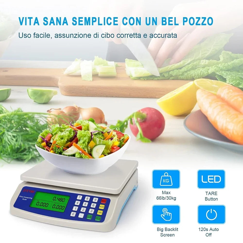 30KG /1G Electronic Scale High-Precision LCD Digital Scale Kitchen Weighing Platform Scale Rechargeable /Battery Food Scales