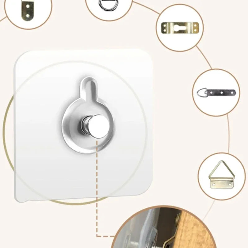 10/20 Pcs Adhesive Wall-Mounted Hooks Poster Photo Frame Clock Hangers Punch Free Screw Hook Kitchen Bathroom Organizer Holders