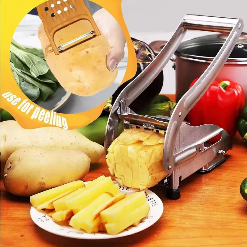 Professional Potato French Fry Cutter Machine with 2 Blades Stainless Steel Manual Vegetable Potato Slicer Kitchen Gadgets