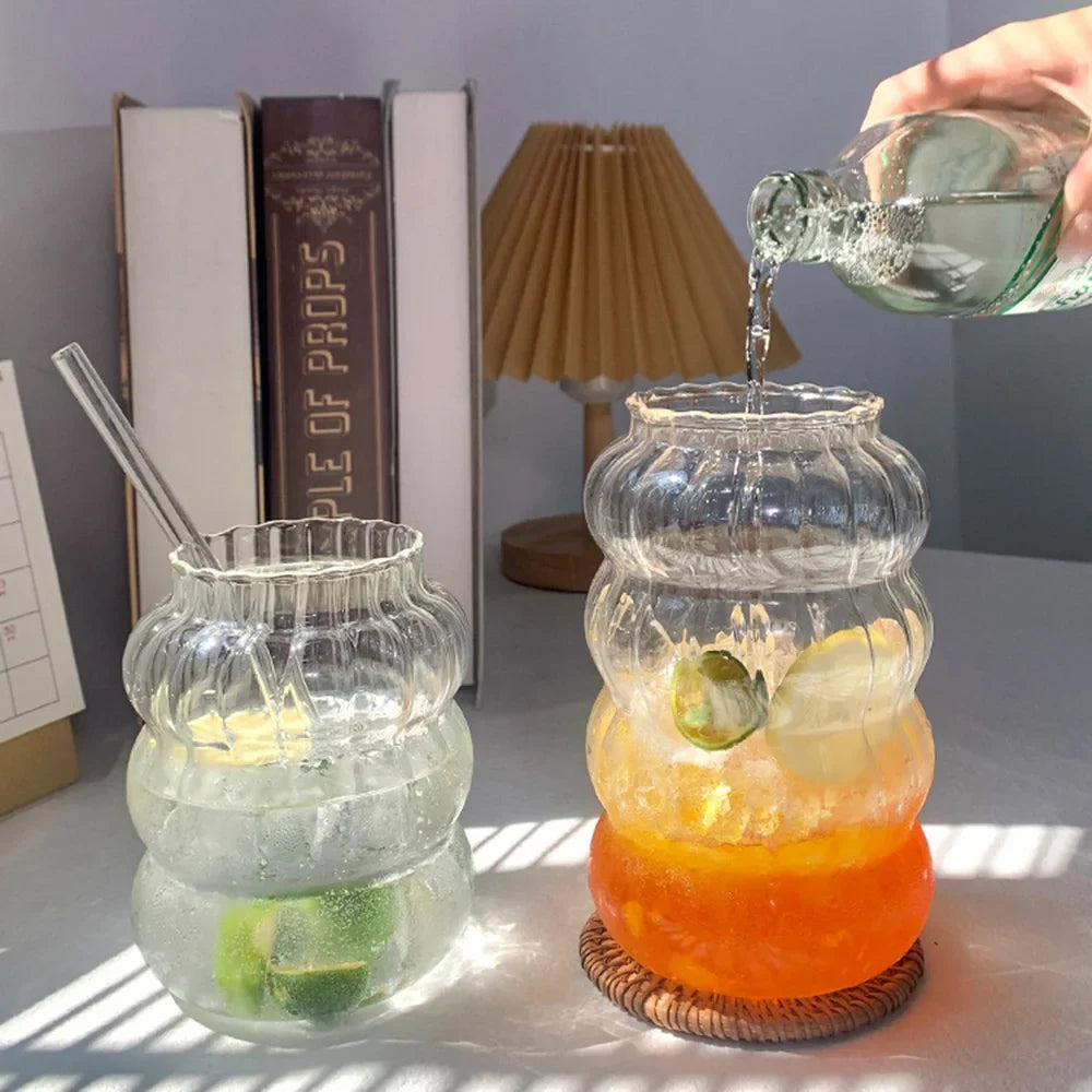 Coffee Cup Glass Cocktail Glasses Large Capacity Milk Drink Striped Juice Cup Heat-resistant Glass Cold Drink Cups 410ML 650ML