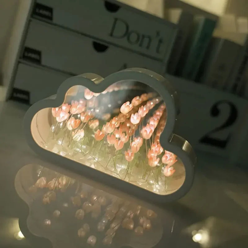 LED Night Light Handmade DIY Material package Tulip Flower Sea Atmosphere Lamp Mirror Table Lamp Bedroom Decor Lights
