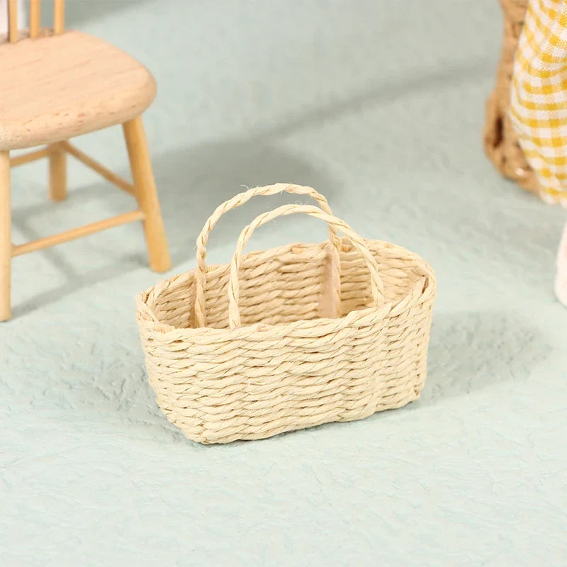 1Pcs Mini 1/12 Cute Dollhouse Rattan Frame Hand-woven Vegetable Food Storage Basket Dolls Miniature Decoration