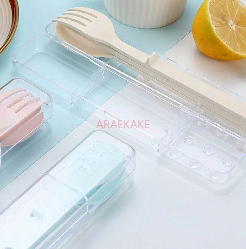 Portable cutlery box creative block chopsticks spoon fork set travel fresh and simple folding three piece set