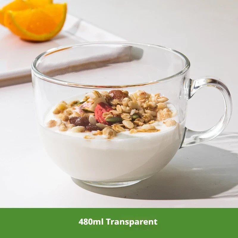 480ml Transparent Creative Glass Coffee Tea Mug Drinks Dessert Breakfast Milk Cup Glass Mugs Handle Drinkware With Cup Lid Spoon