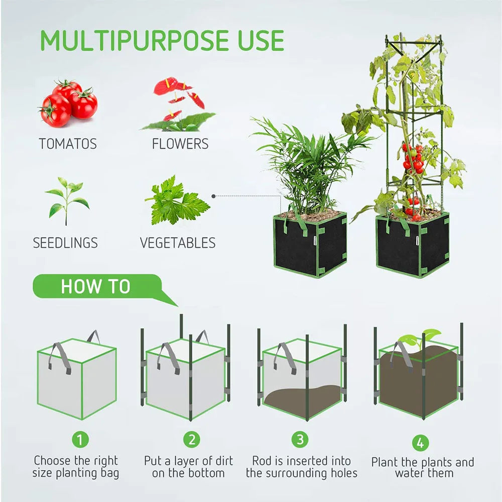 4/5/7/10 Gallon Non-woven Fabric Growing Bags Vegetable Flower Potato Pouch Root Container Garden Square Pots Planters Supplies