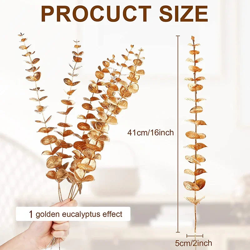10pcs Artificial Eucalyptus Leaf Wedding Home Decoration Stem Eucalyptus Leaf Golden Green Wedding Decoration Fake Plant Leaves