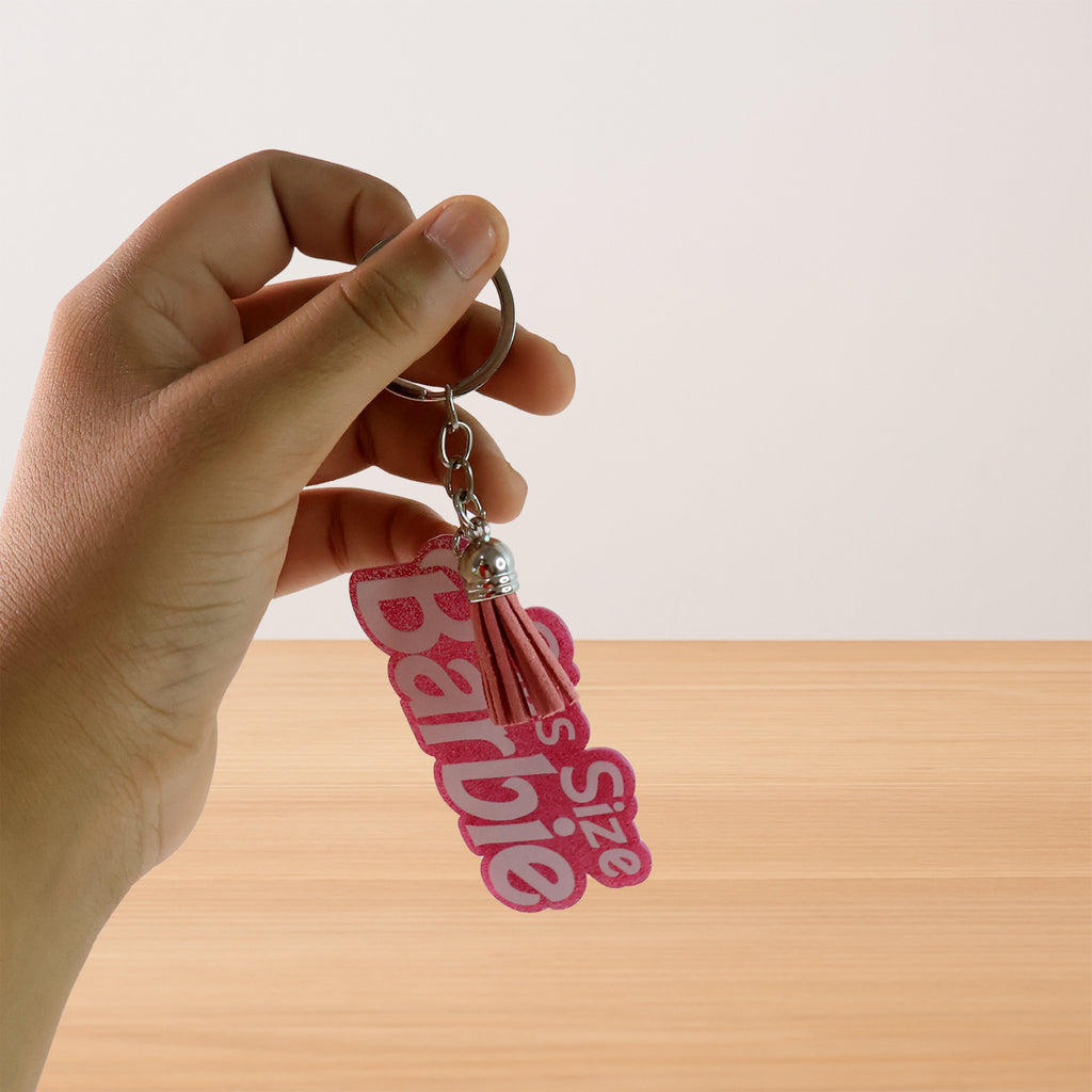 Text Keychain With Glitter Finish And Tassel Charm (1 Pc)